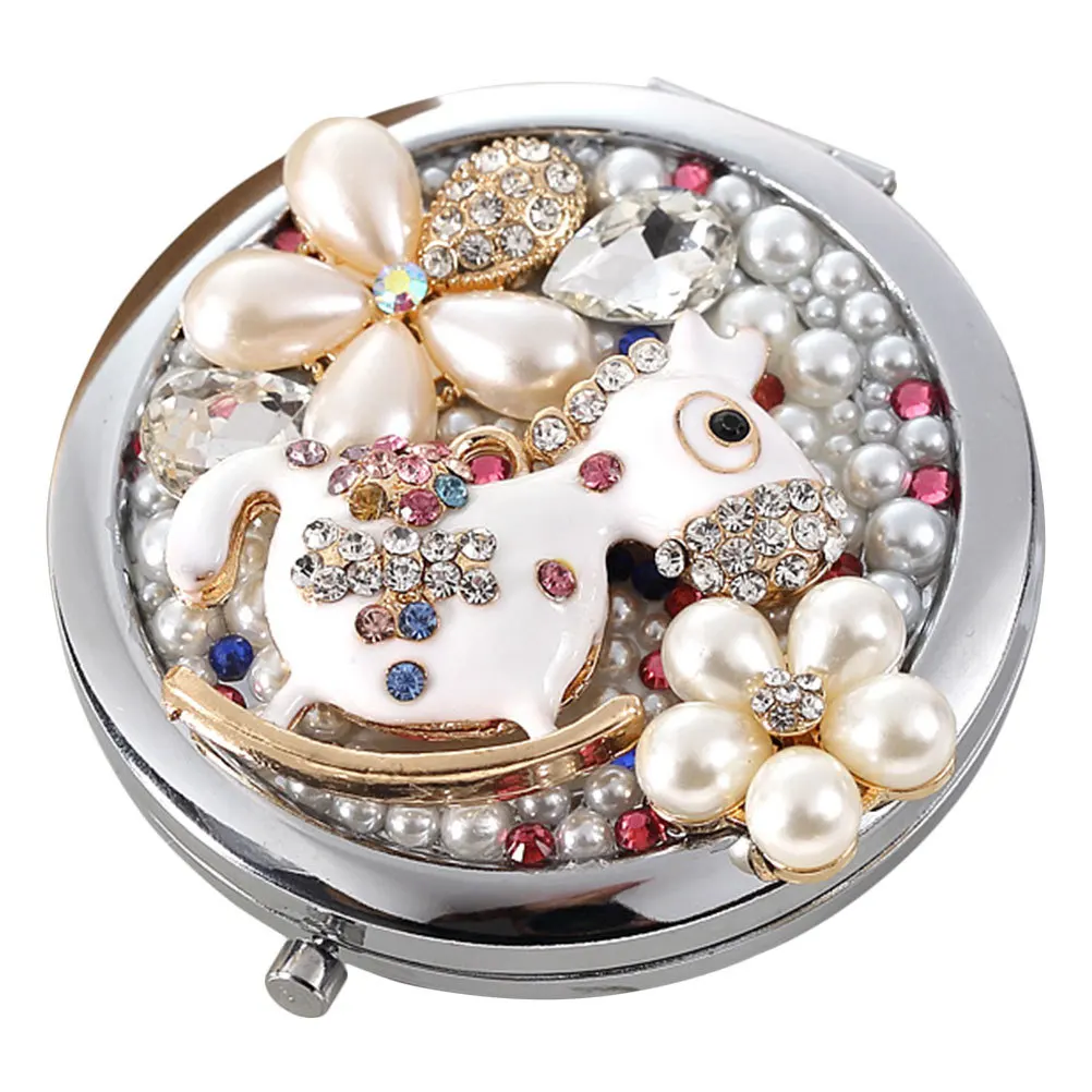 

Mini Metal Double-Sided Folding Makeup Mirror Portable Compact Travel Mirror Creative Design Beauty Gift for Women Girls