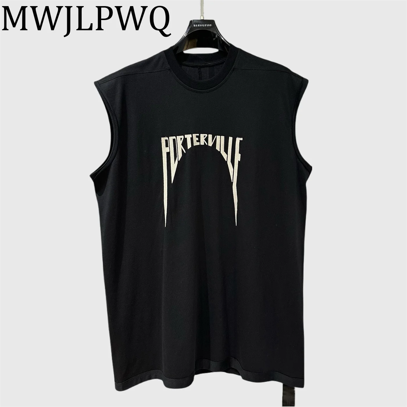 

MWJLPWQ American Men's Tide Dark Letters Print Design Vest High Street Round Collar Oversized Casual Unisex Tops Summer 010532