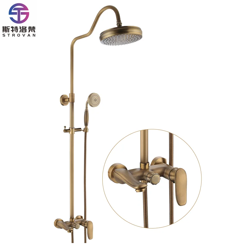 

Antique Taps and Brass Rain Shower Faucet Set for Bathroom