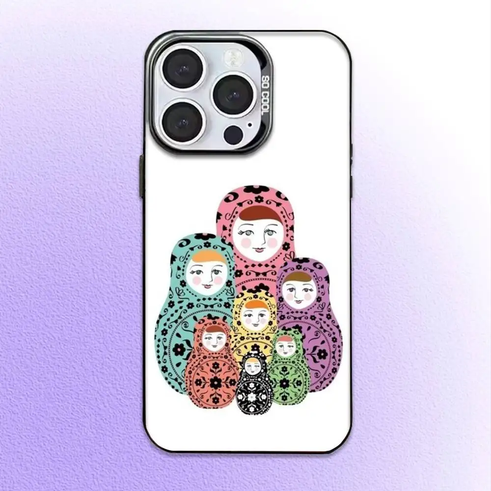 Funda de teléfono Matryoshka de arte ruso para iPhone17,16,15,14,13,12,11 Plus, cubierta interior chapada en plata de color profesional Max