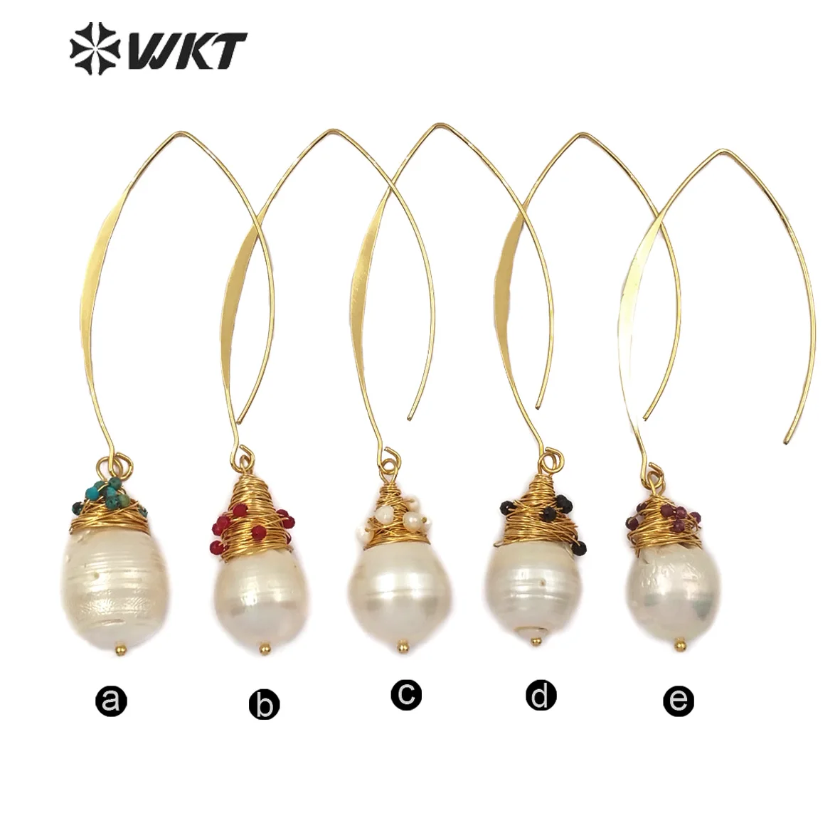 

WT-E524 Baroque Pearl Earring Big Drop White Pearl Brass Wire Wrapped Earring Tiny Gem Stone Charm Wedding Earring Jewelry