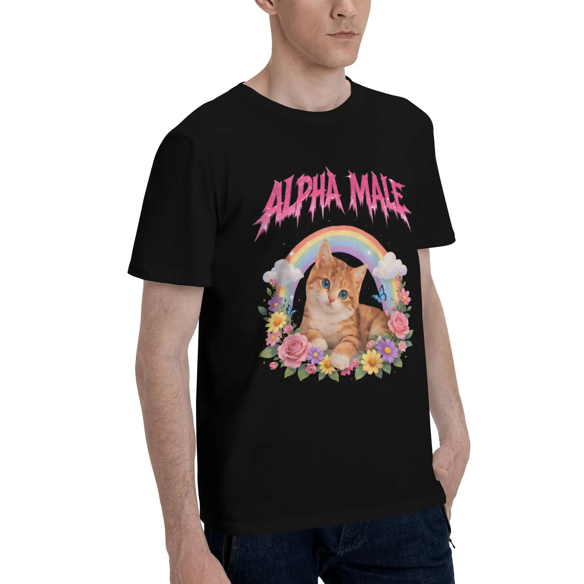 Fashion Alpha Male Cat Kitten Funny  T Shirt for Men Women  Pure Cotton Tee Shirt Short Sleeve Clothes