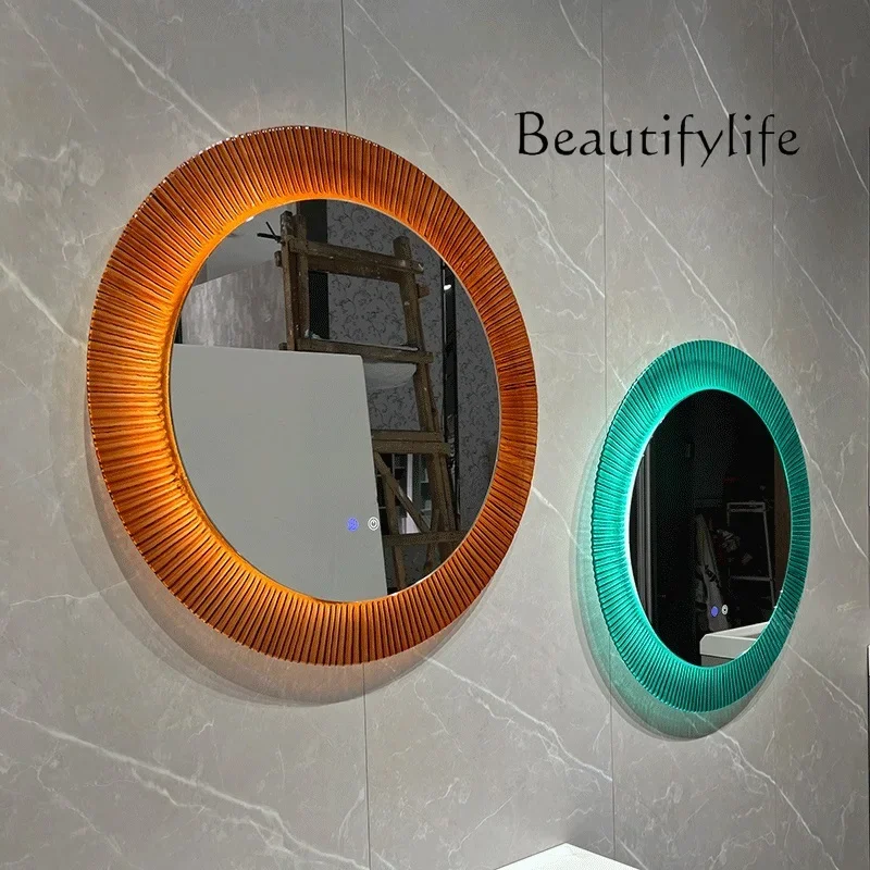 

X Tempered Glass Frame Smart Mirror Crystal Glass Art Mirror Wall-mounted Bathroom Wall-mounted French Round Mirror