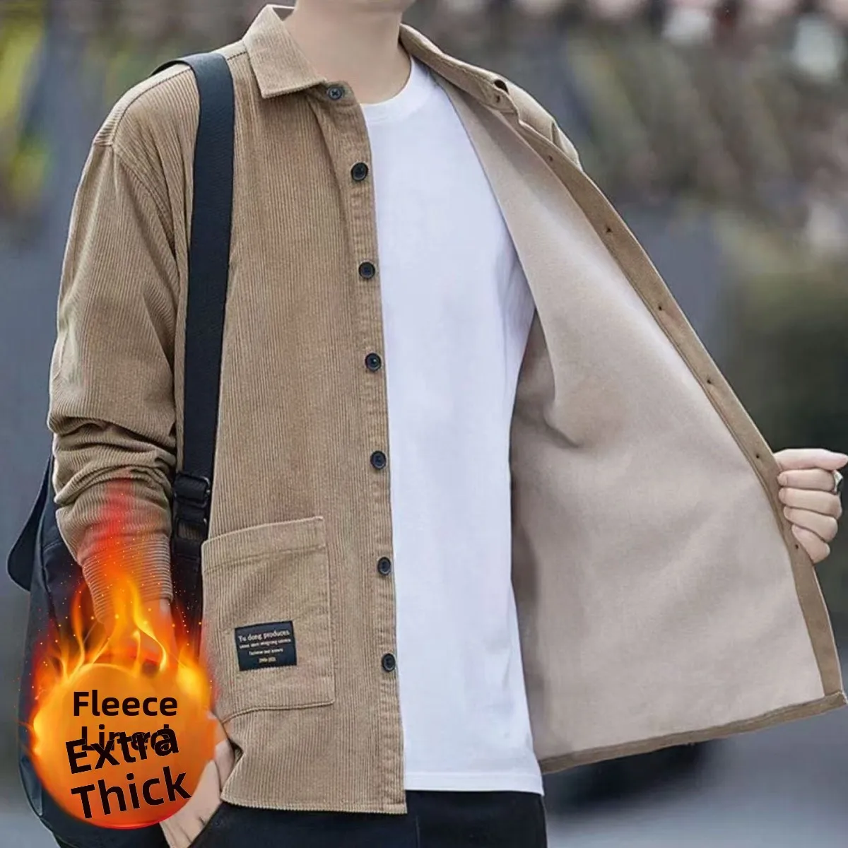 

Thickened Fleece Lined Corduroy Warm Shirt Men's Autumn Winter Workwear Iron Free Jacket Shirt Outerwear Upper Body