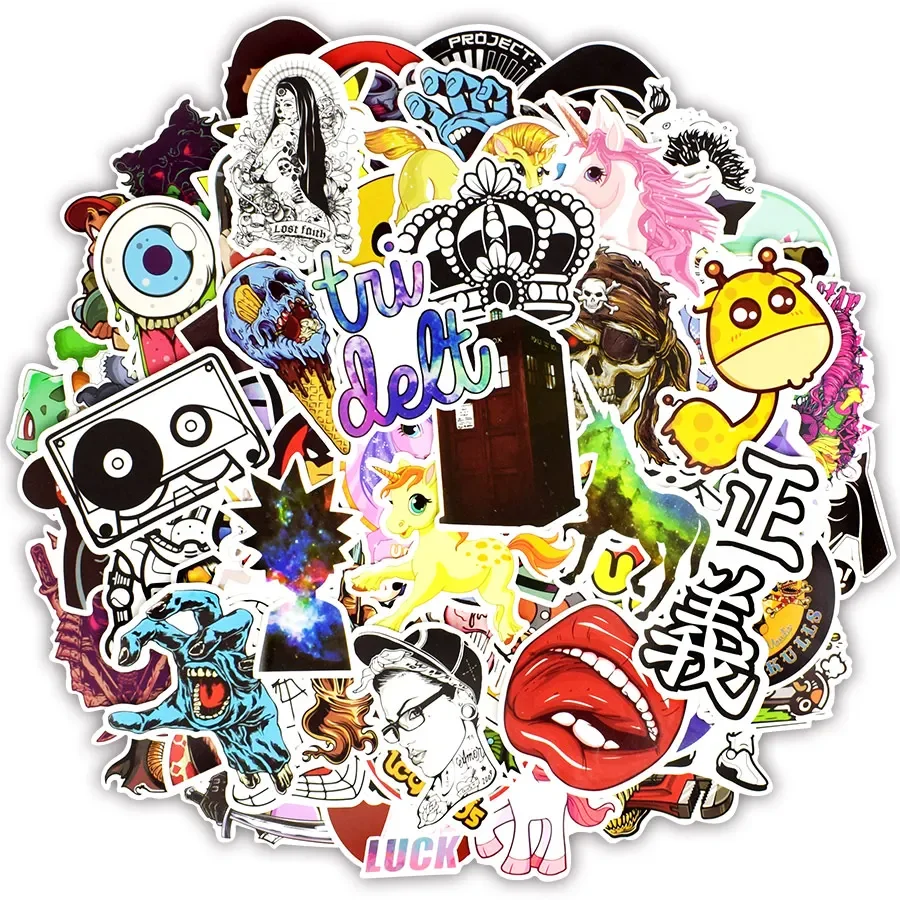 150-500 PCS Mixed Random Stickers Graffiti Funny Anime Waterproof Rock Cool JDM Brand Sticker for Laptop Skateboard Suitcase Car