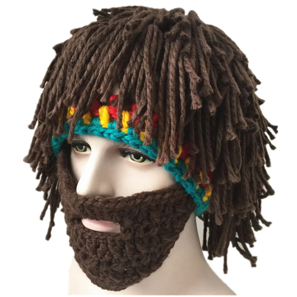 

Funny Beard Wool Hat Colorful Handmade Warm Winter Knitted Cap Halloween Party Mask Beanie Novelty Handmade Hats