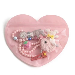 Heart Shaped Gift Storage Bag Jewelry Self Sealing Bag with Clear Display Window Candy Food Packaging Bag Decor Accessory