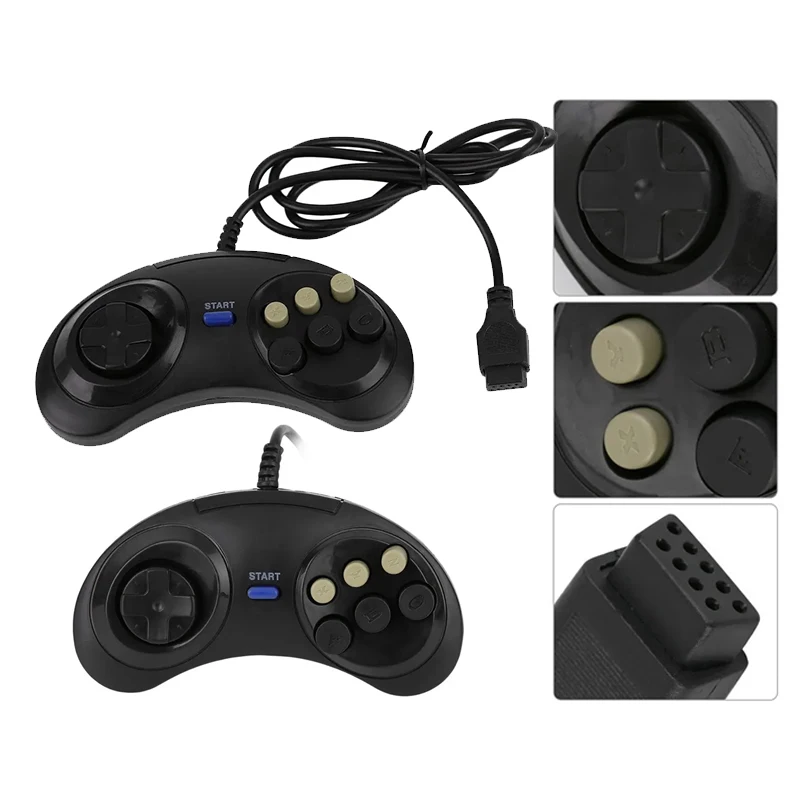 Controle de Jogo Clássico com Fio, 6 Botões para SEGA MD2 de 16 Bits, PC, MAC, Mega Drive, Acessórios de Jogos, Controle Remoto Universal
