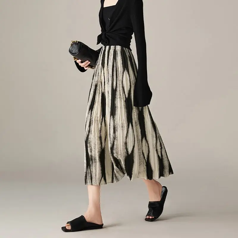 

2025 new spring and summer fashion smudge gradual change printing skirt long skirt high elastic