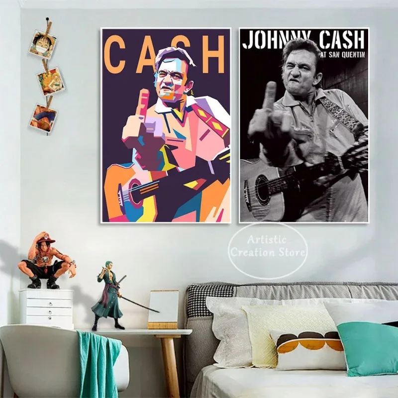 Famous Johnny Cash Guitar American Rural Music Singer Poster Retro Canvas Prints Wall Pictures Living Room Wall Art Home Decor