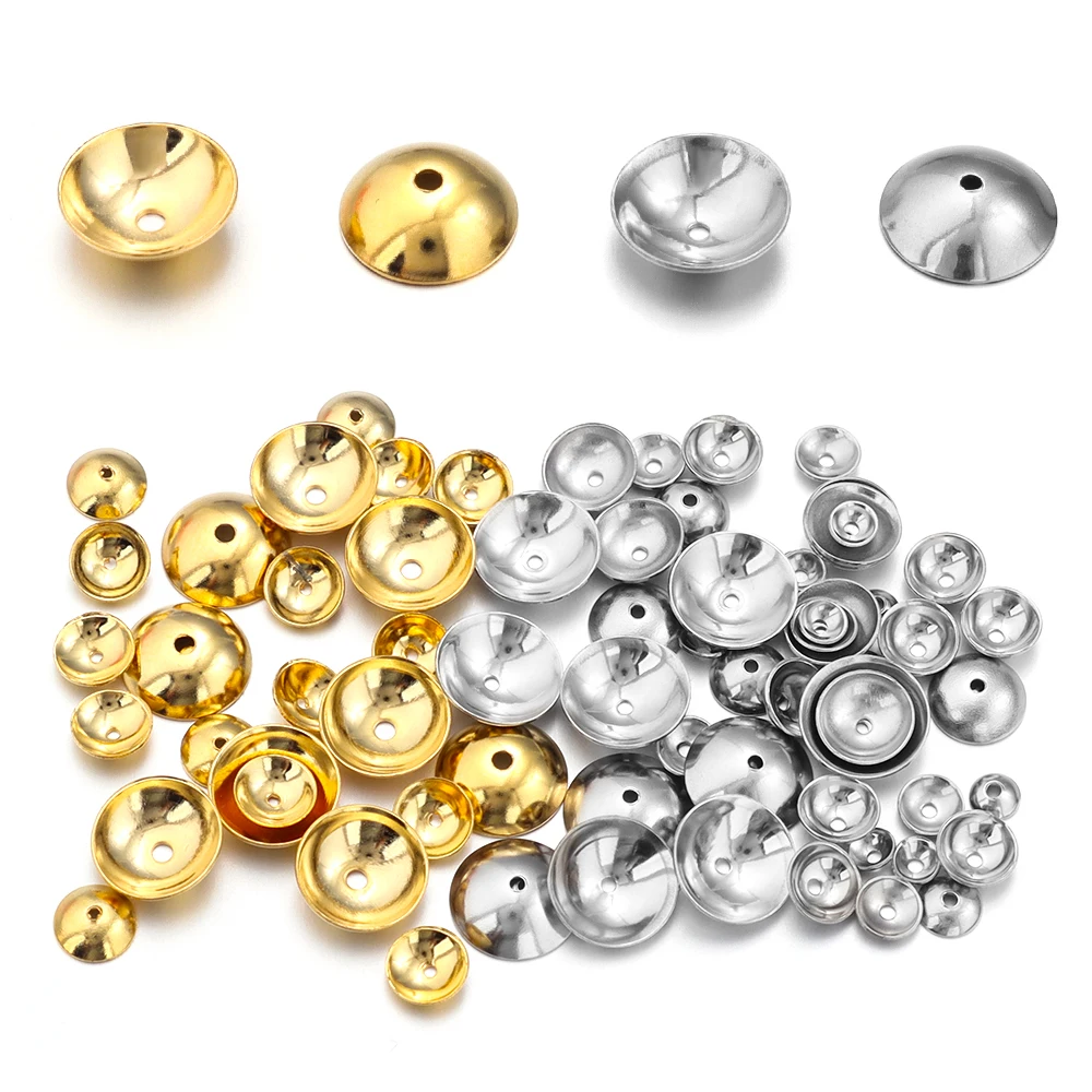 50-200pcs/lot 3 4 5 6 8mm Stainless Steel Round Bead Caps Loose Spaced Pearl Beads Cap Tray For DIY Jewelry Making Accessories