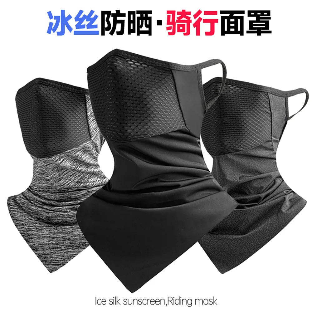 

Men Summer Ice Silk Triangle Scarf Neck Gaiter with Ear Loops Breathable Face Cover for Outdoor Cycling Sun Protection UV Shield