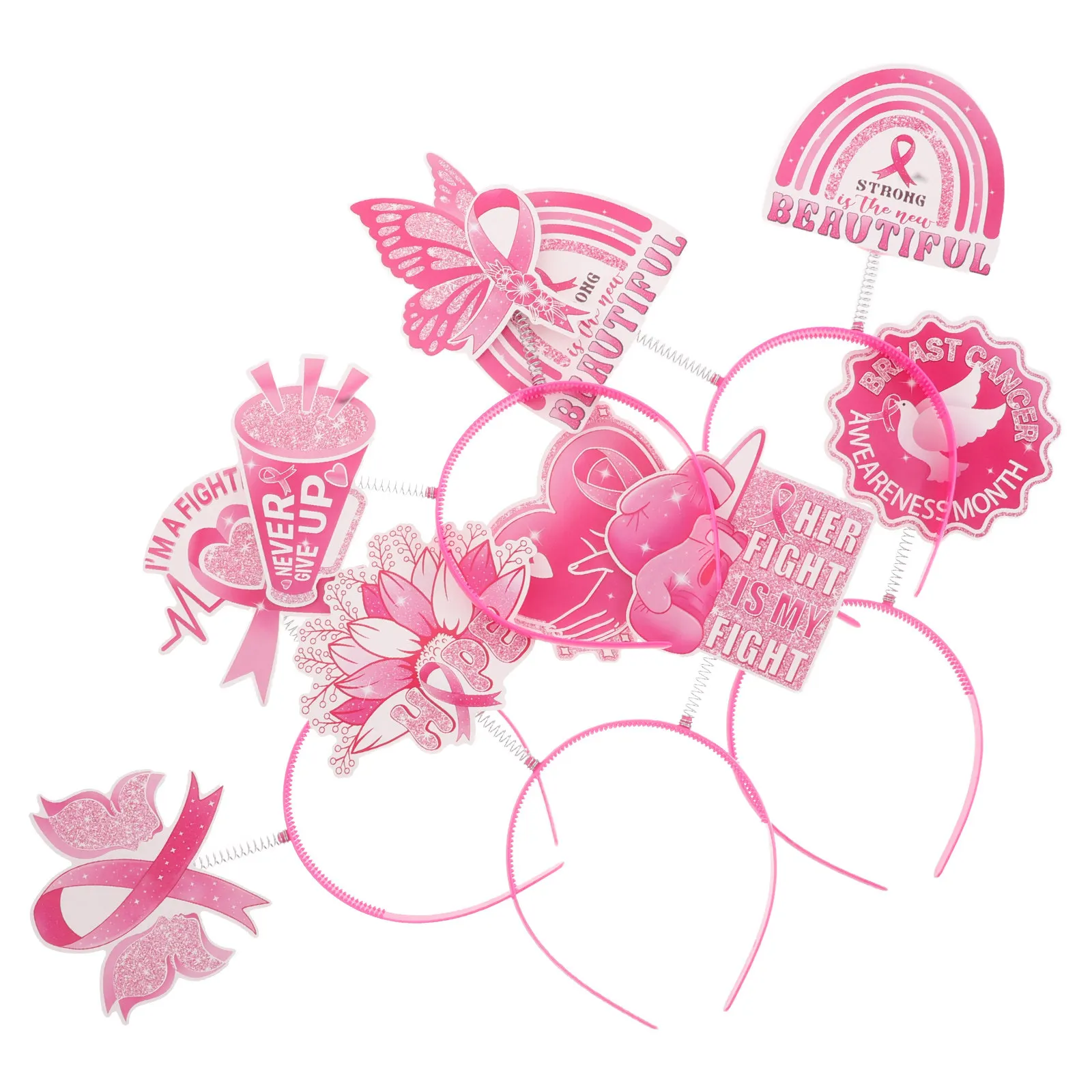 5Pcs Breast Cancer Awareness Headbands Creative Ribbon Headbands Party Decoration Props Photo Props for Awareness Events