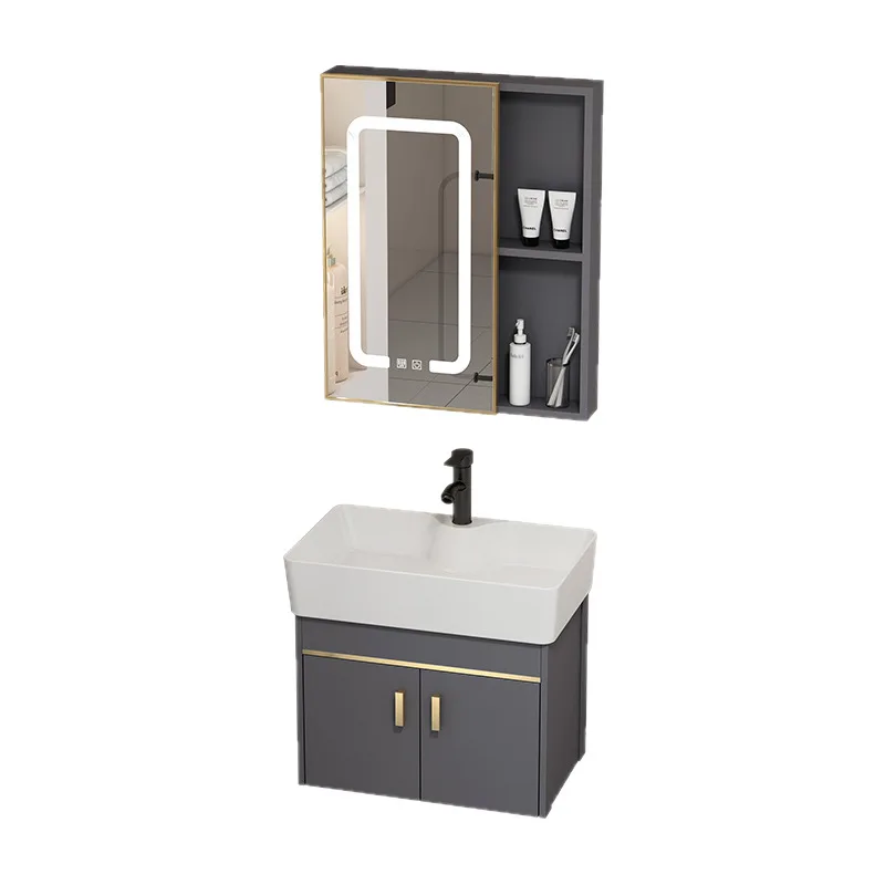 

Space aluminum small apartment bathroom wall-mounted wash basin bathroom cabinet combination integrated ceramic