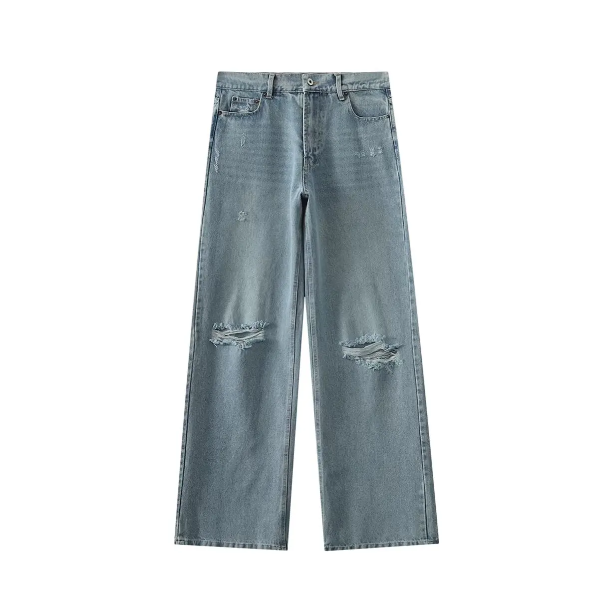 

PB&ZA2025 new summer women's retro casual fashion versatile hole decoration high waist loose comfortable jeans