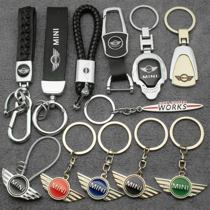 For MINI Cooper One S JCW R56 R60 R55 R53 F55 F56 Emblem 3D Metal+Leather Car KeyChain Key Ring Chain Auto Styling Accessories