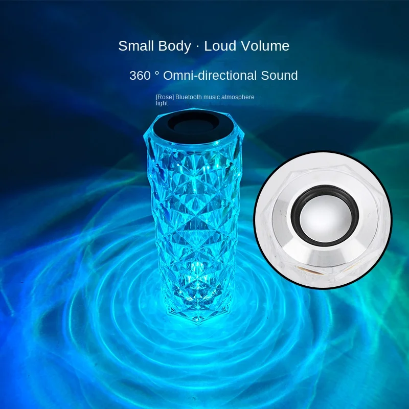 Altavoz Bluetooth, luz rosa, luz LED de ambiente de cristal, luz nocturna pequeña junto a la cama del dormitorio, lámpara de escritorio decorativa