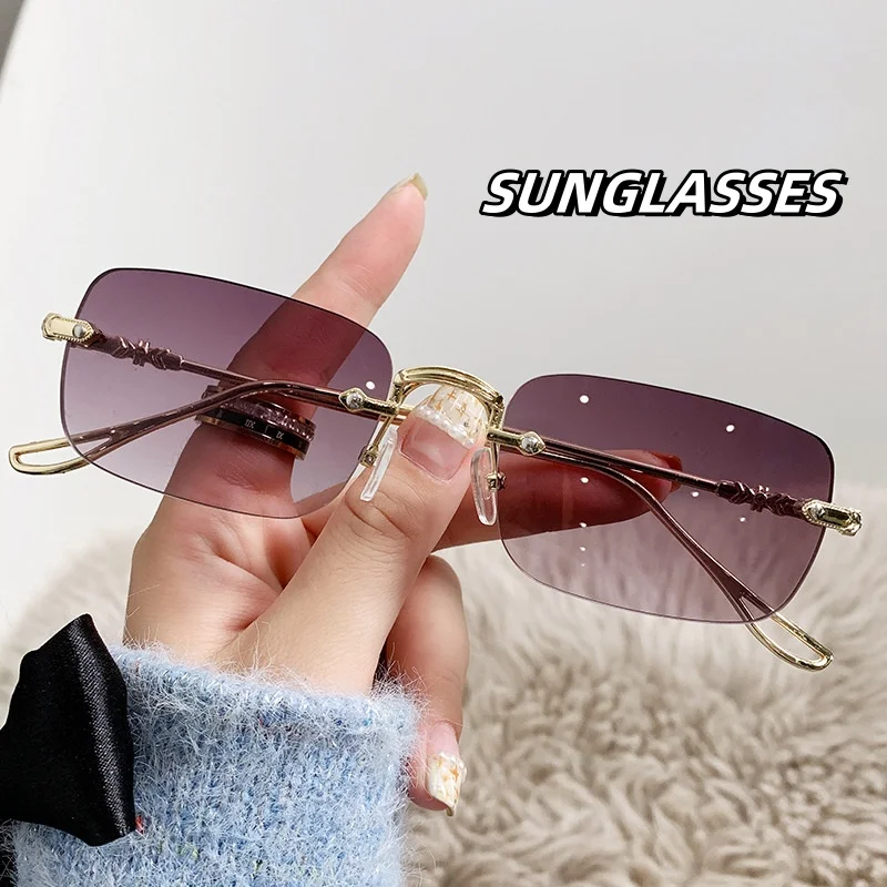 

New Fashion Small Square Flat Mirror Frameless Cut Edges Sunglasses for Men Women Personalized Decoration Outdoor Eyeglasses