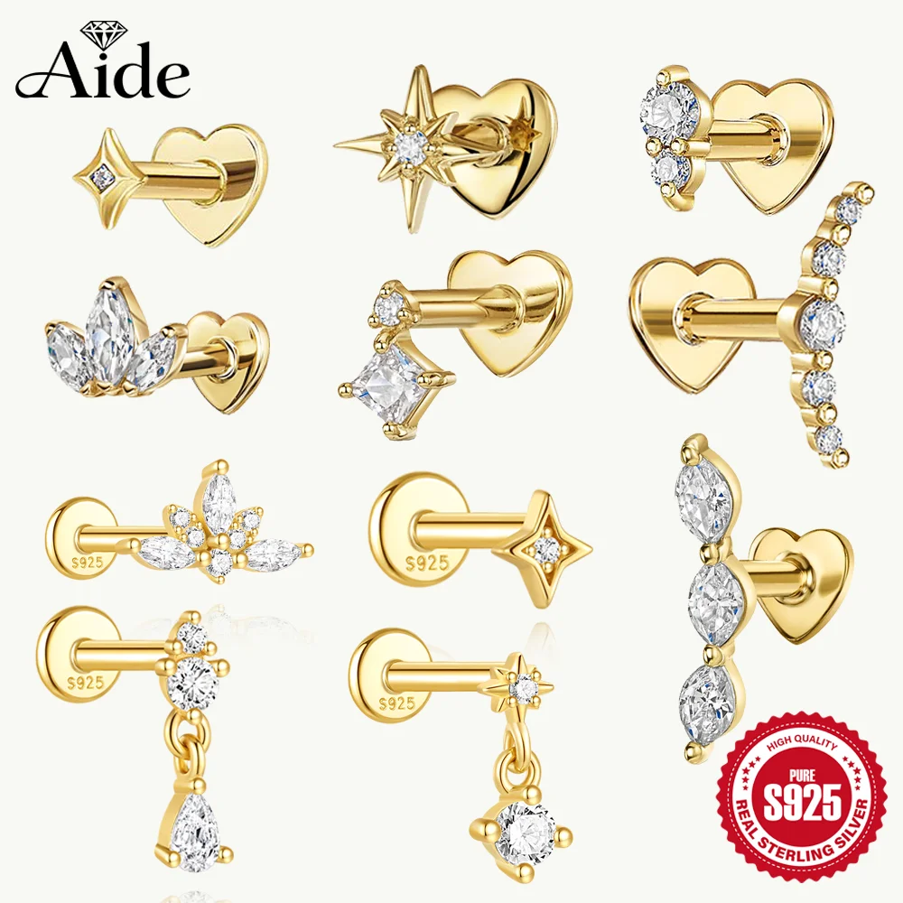 AIDE-pendiente Piercing de hélice plana con bola redonda de corazón, pendientes de plata de ley 925 con circonita geométrica, exquisitos pendientes de baratijas