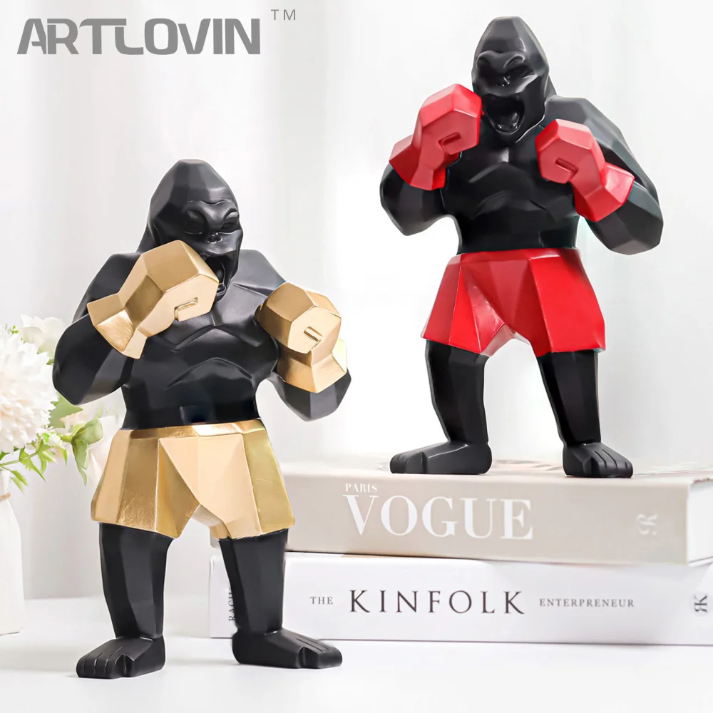 

24cm Creative Boxing King Kong Sculpture Fashion Gorilla Animal Character Figurine Orangutan Home Decoration Desk Decor and Gift