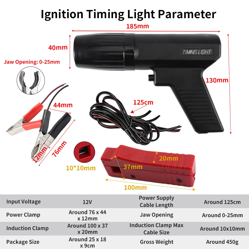 12V Ignition Timing Light Car Spark Plug Fire Time Adjust Inductive Repair Tool for 2/ 4 Stroke Petrol Gasoline Engine Vehicle