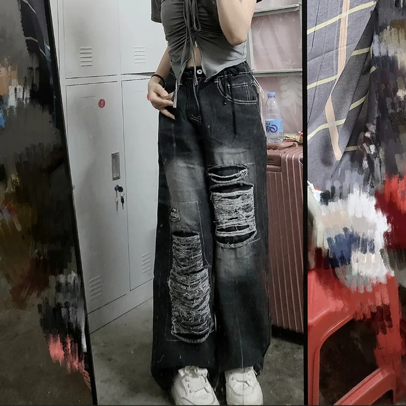 

Y2k Girls Hip Hop Baggy Jeans Grunge High Waist Grunge Denim Tears Cargo Pants Women Emo Korean Popular Clothes Trousers Female