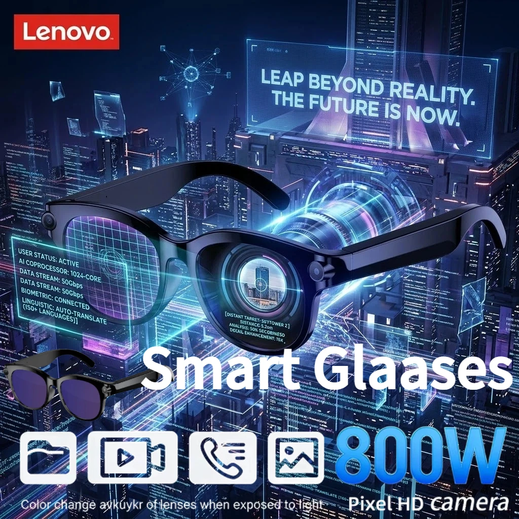 

Lenovo 4K Smart Glasses Men HD Camera 150+Language Translation ChatGPT WIFI Video Recording Bluetooth CallAudio Glasses Women