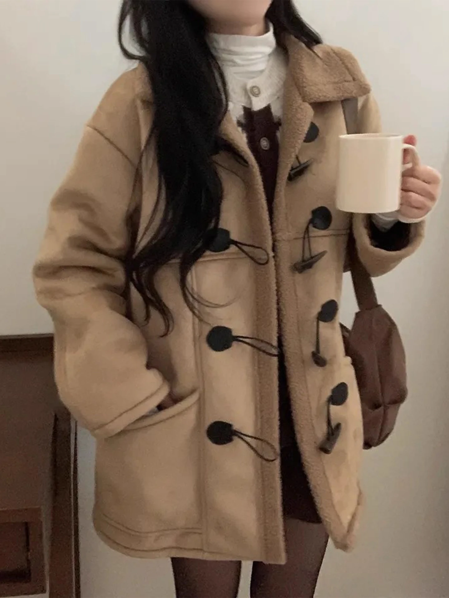 Thiened Lamb Fur Coat Women's Retro Buttoned Casual Long Sve Warm Outerwear Spring Autumn Winter Seasonal Faion Sle