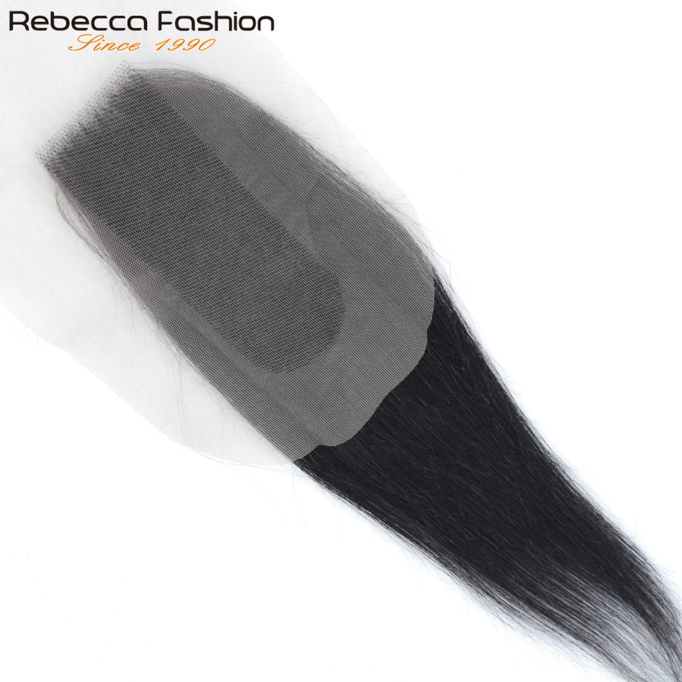 Rebecca 스트레이트 탑 레이스 클로저, 중간 부분 스위스 레이스, 투명 헤어 100%, 자연스러운 헤어 라인