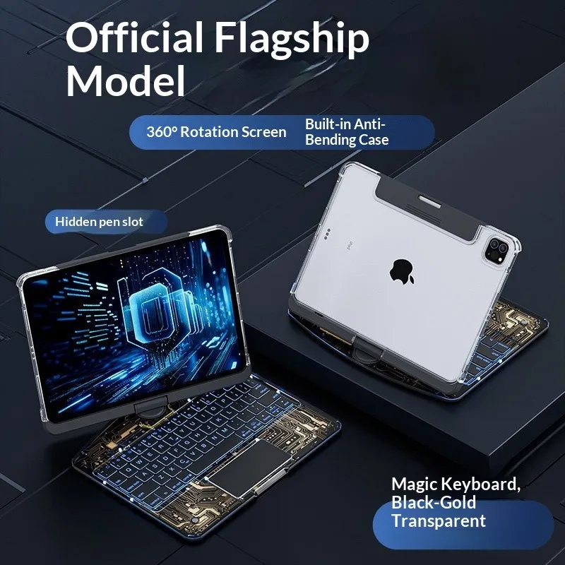 

360 Magic Keyboard Case For iPad mini 6 7 8.3" Air 5 4 6 7th Gen A16 2025 11" Cover Folio For iPad Pro 11" 2018 2020 2021 2022