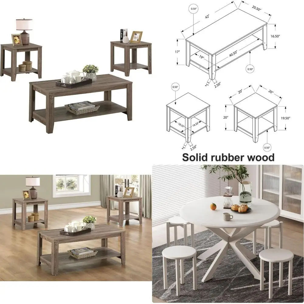 مجموعة طاولة القهوة Monarch Specialities 7914P، 3 قطع، طاولات جانبية وجانبية، طاولة مميزة، أثاث غرفة المعيشة، بني مصفح، T