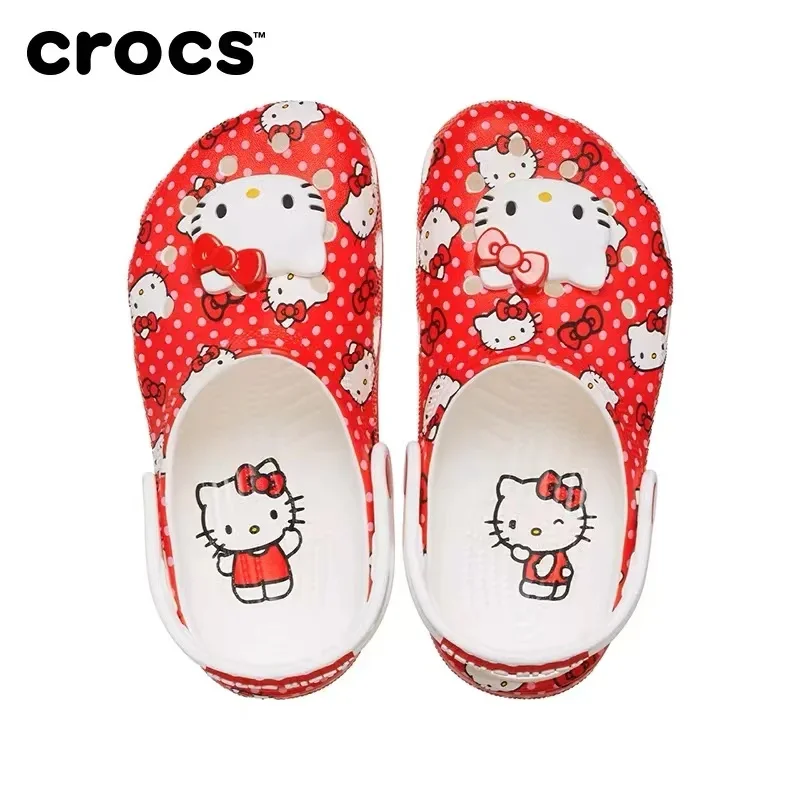 Original Crocs Kitty Kawaii Girls Boys hole shoes New Arrival Sandals Children Slippers Non-Slip Cute Beach Home Shoes Kid Gift