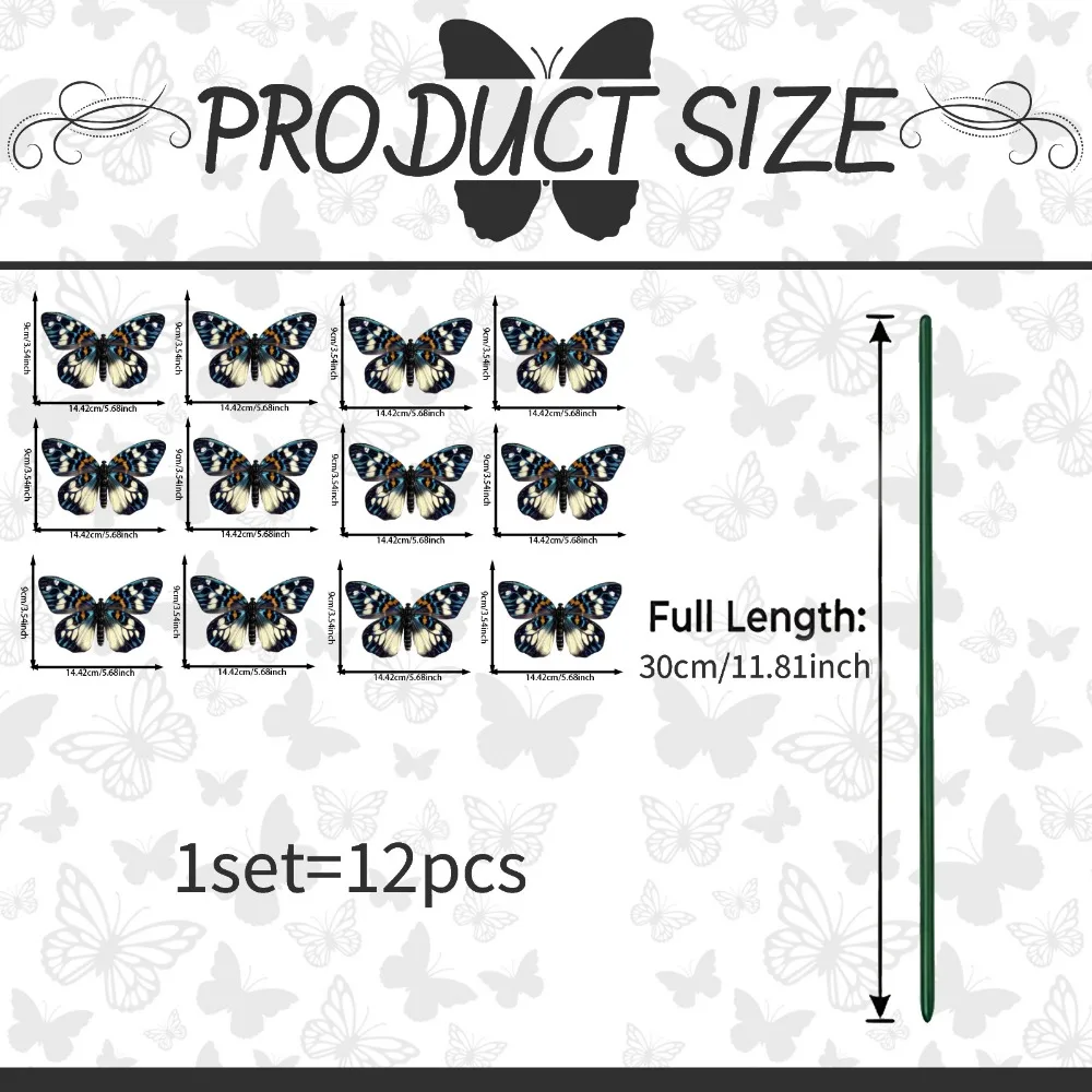 12PCS Multicolor Butterfly Garden Stakes 3D Butterfly Indoor Outdoor Garden Butterfly Stakes Plastic Photo Props