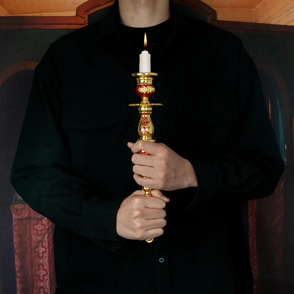 Orthodoxer Handkerzenhalter im Byzantinischen Stil, vergoldeter Emaille-Ritual-Kerzenständer für die Kirche, Liturgie