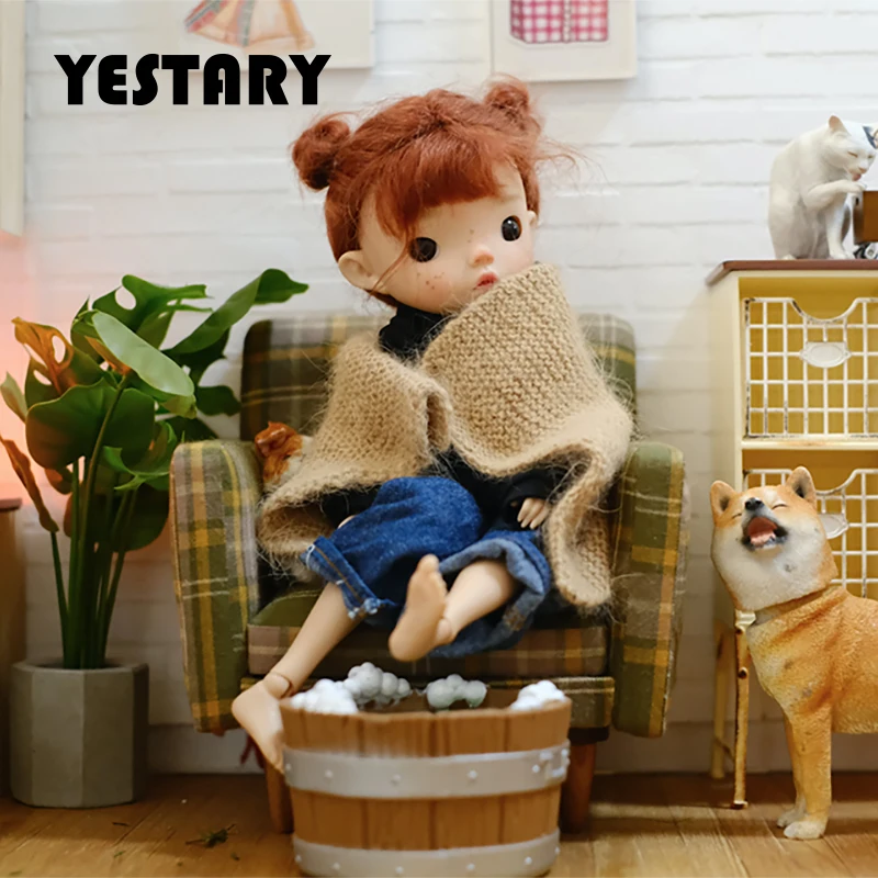 YESTARY 1/6 Bjd Doll Furniture Obitsu 11 Toy Plaid Sofa Doll Accessories Toys Fashion Mini Dollhouse Furniture Linen Single Sofa