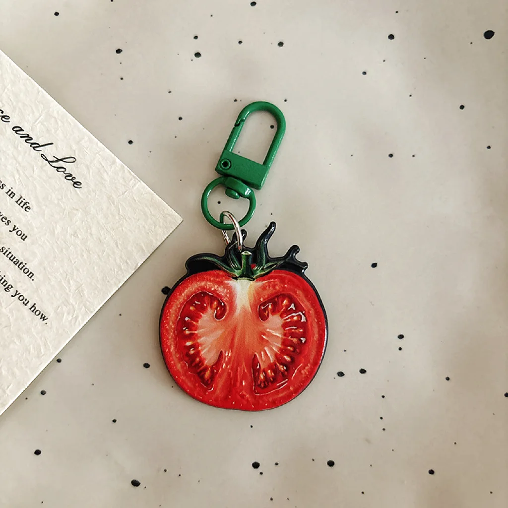 4Pcs Fruit Slice Keychain Set Cute Watermelon Orange Tomato Guava Bag Charms Colorful Key Rings for Backpack Purse Accessories