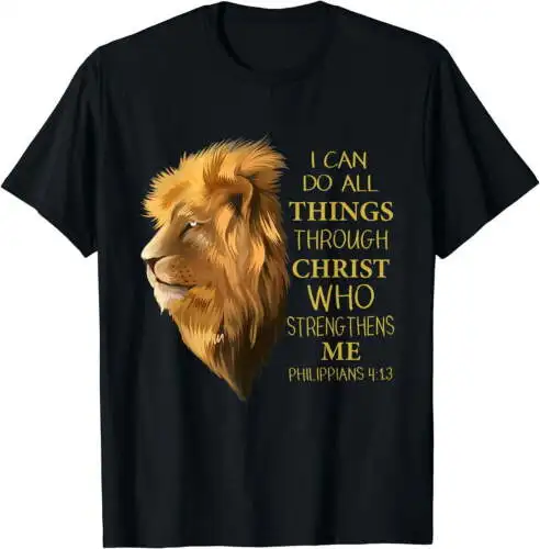 Philippians 4:13 Religious Lion Verses Funny Christian Gift T-Shirt Black