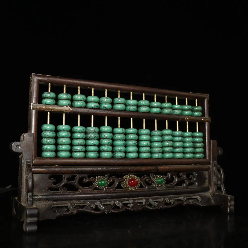 Antique wood carve collect inlaid gemstones hollowed out crafts old-fashioned abacus screen decoration home study desktop decor