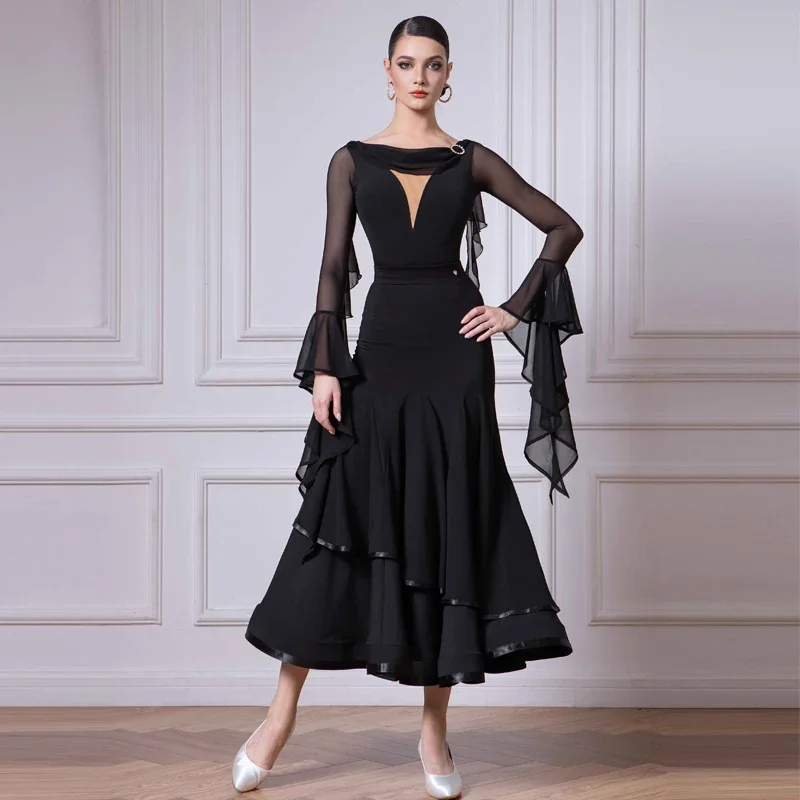 

Waltz Ballroom Dance Professional Costume Women'S Rumba Latin Dance Clothing Latin Ruffled Top Modern Dancing Skirts SL11309