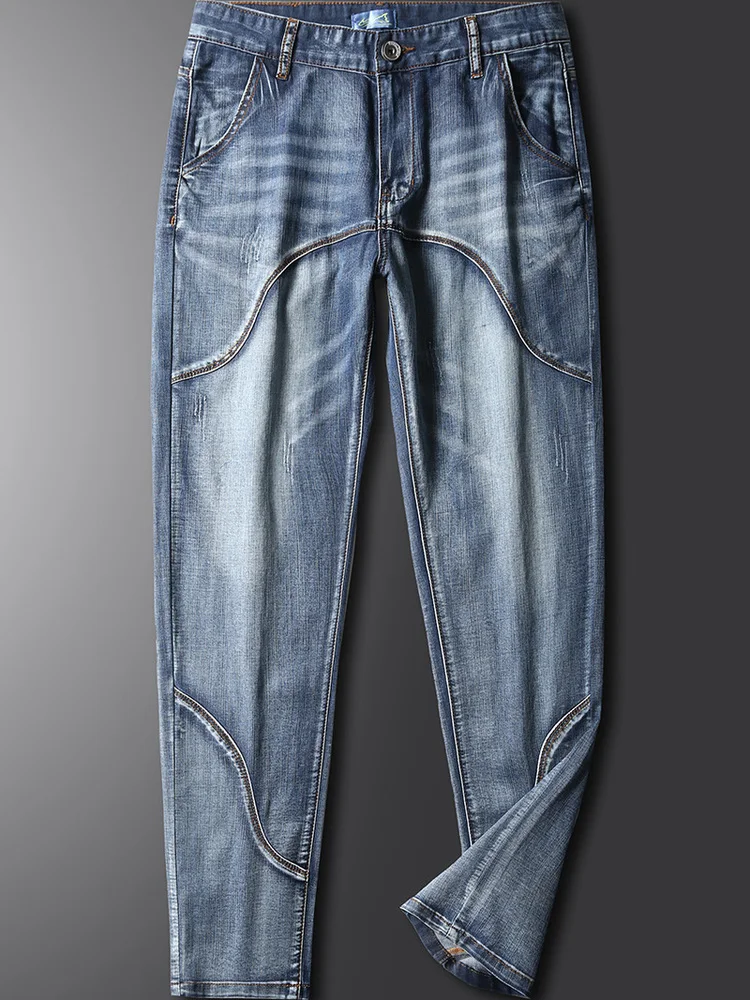 

Casual Men's Slim Fit Straight Leg Jeans Elastic Waisand Water Waed Long Pants Spring Autumn High End Imported