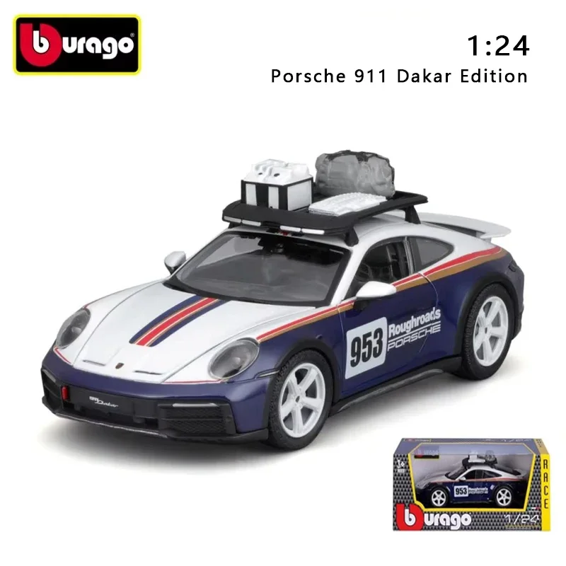 Bburago 1:24 Paris Rally Porsche 911 Dakar DieCast Alloy Car Model Christmas Birthday Gift Collection Toy