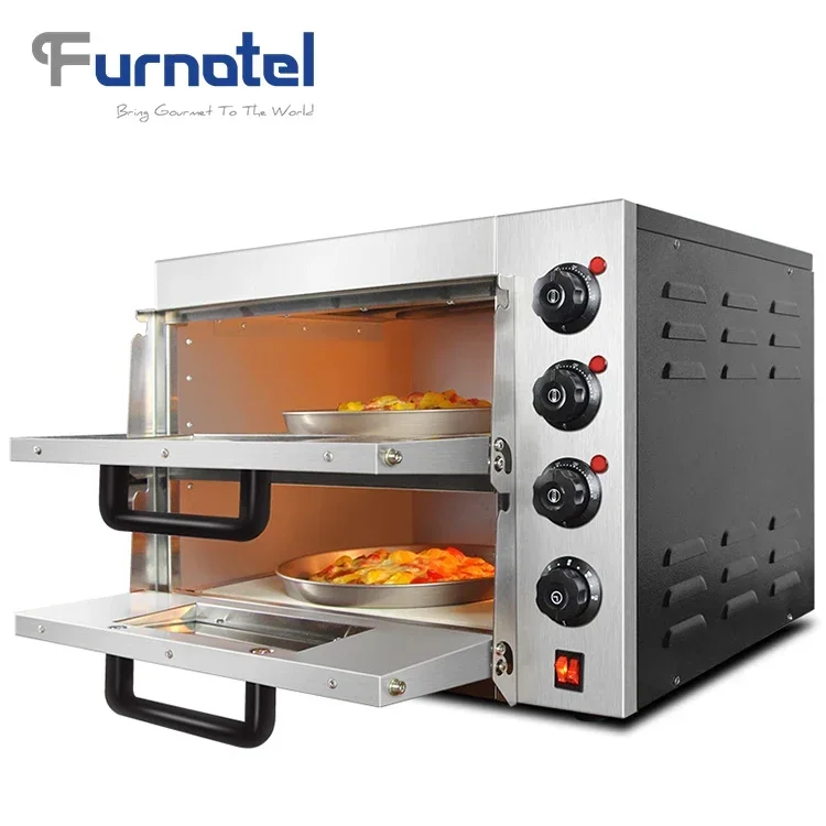 

Double Deck Countertop Commercial Pizza Snack Oven Electric Deck Oven with Two Independent Chambers