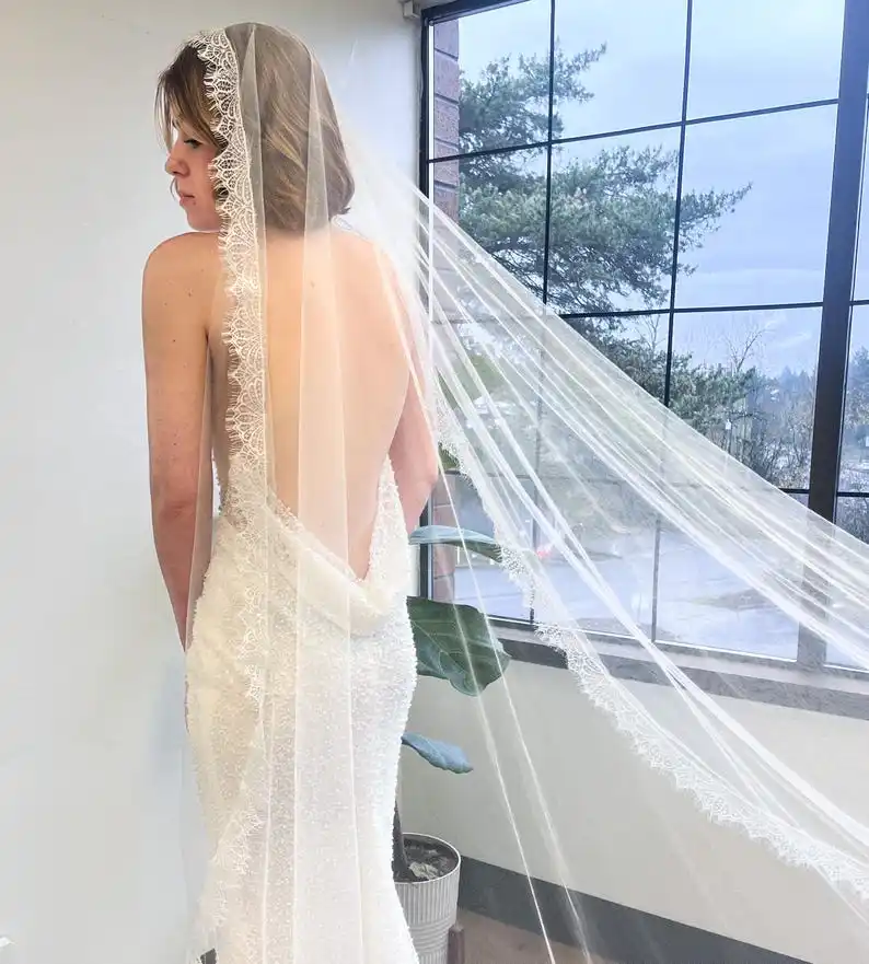 

Lace Mantilla Veil Bridal Veils Handmade Custom Length Wedding Accessories