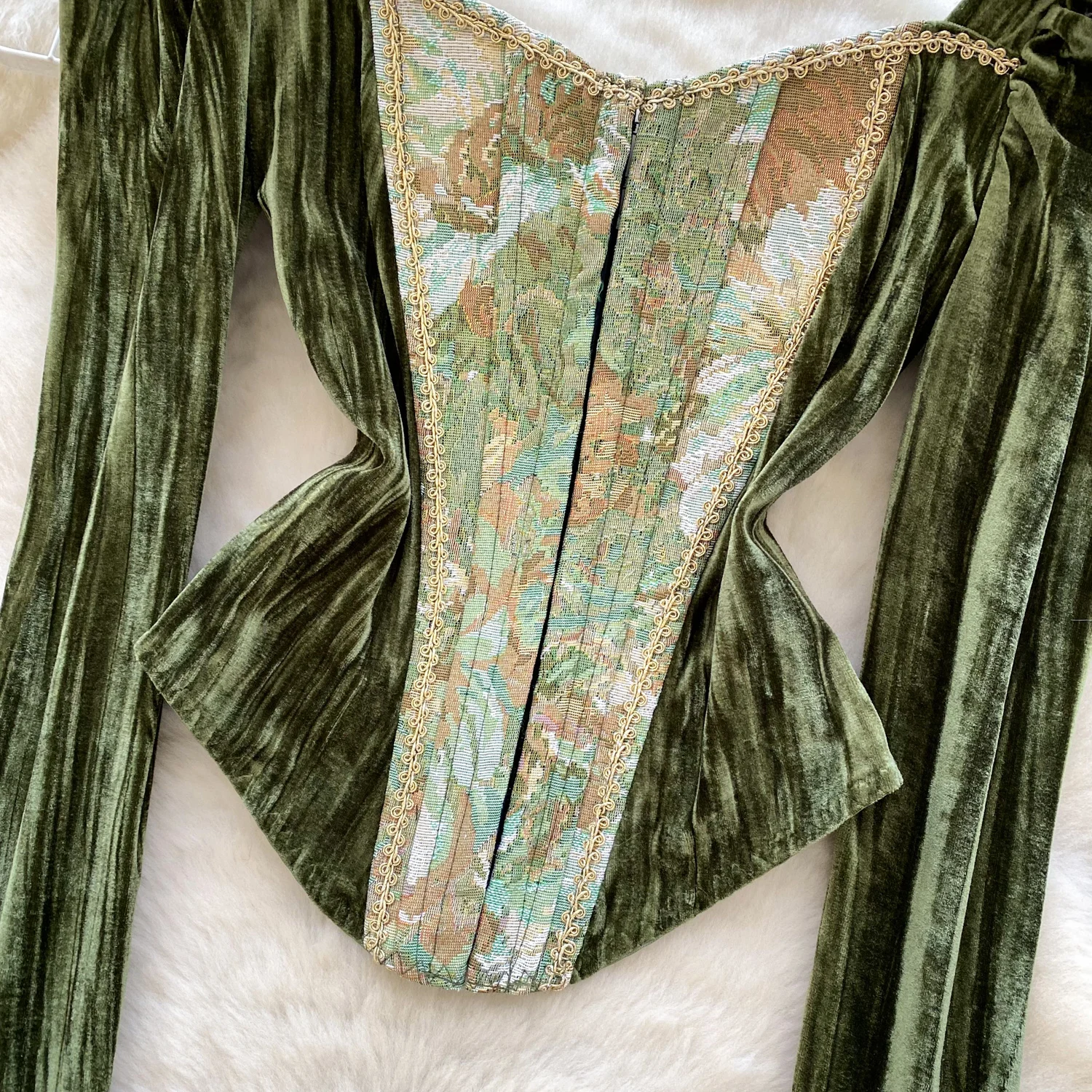 Femmes Noble palais Court hiver hauts chemises dame arête de poisson velours peinture à l'huile pull Jacquard Vintage Festival asymétrique hauts