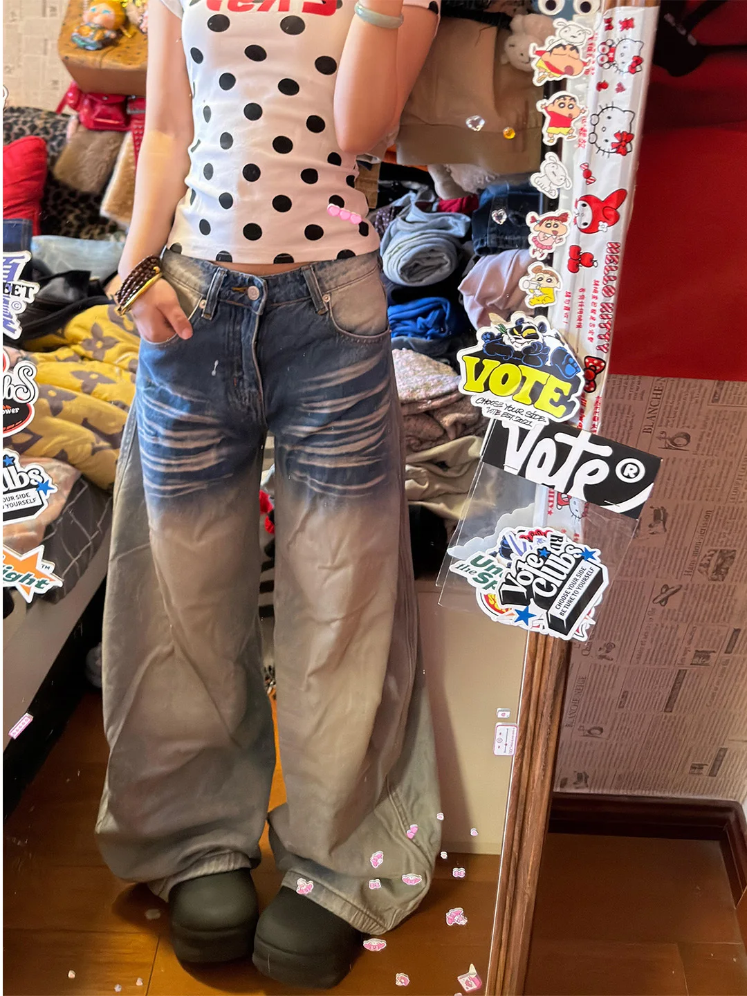 

High Waist Wide Leg American Style Retro Washed Blue Jeans Women's Slim Fit Summer New Arrival plus Size Denim Pants