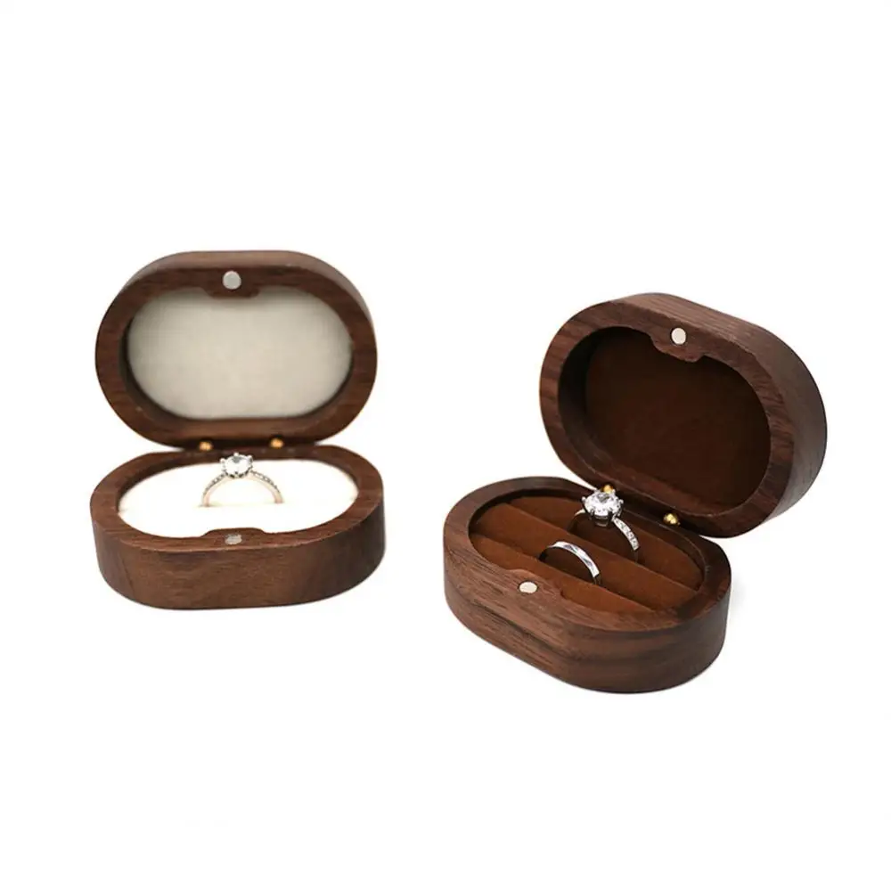 Caja de anillo de madera con tapa transparente, interior de terciopelo estuche de joyería, collar, anillo, perno prisionero, estuche de embalaje, caja de joyería portátil