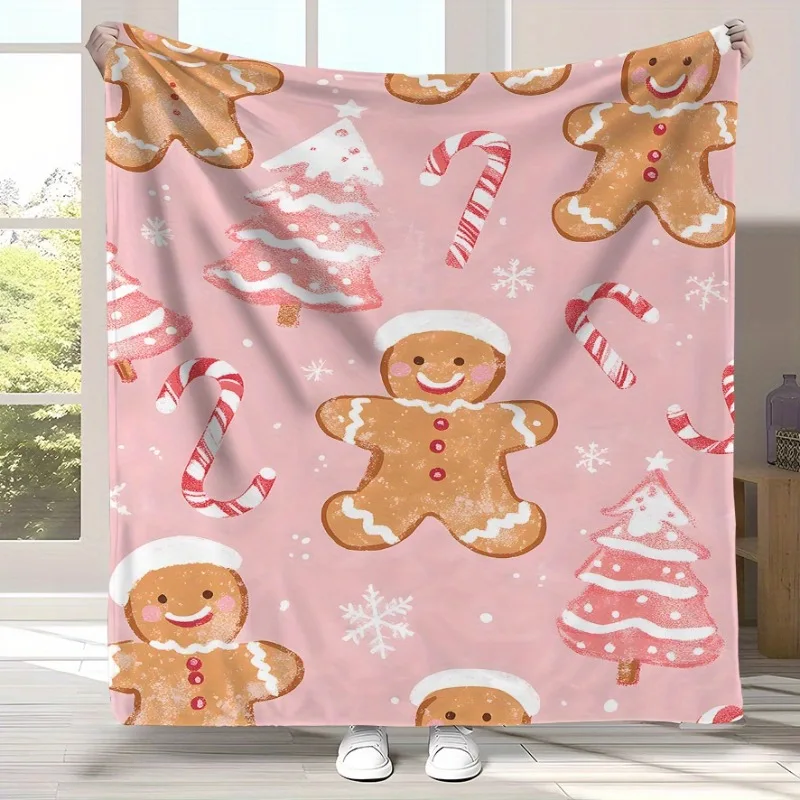 Gemütliche Vintage-Weihnachts-Lebkuchen-Flanell-Überwurfdecke – weich, vielseitig einsetzbar, maschinenwaschbar