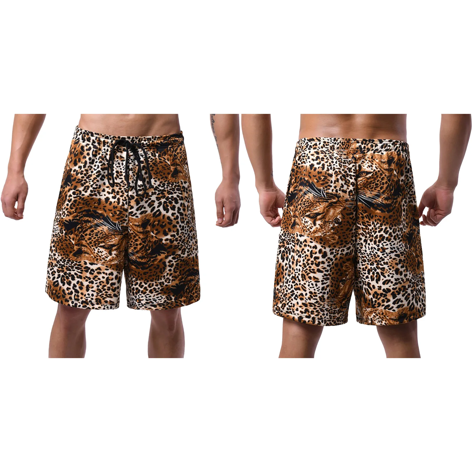 

Men Athletic Leopard Print Wide Leg Shorts with Pockets Drawstring Lightweight Breathable for Sports Fitness Casual Daily
