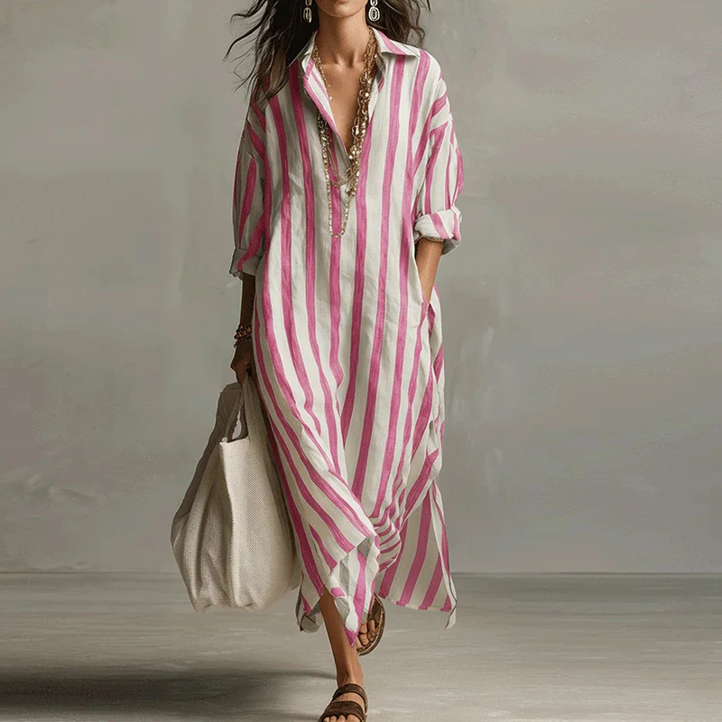 Vintage Printed Maxi Dresses For Women Casual Striped Printed Loose Beach Holiday Long Dresses For Women Party Dress Boho - Image 3