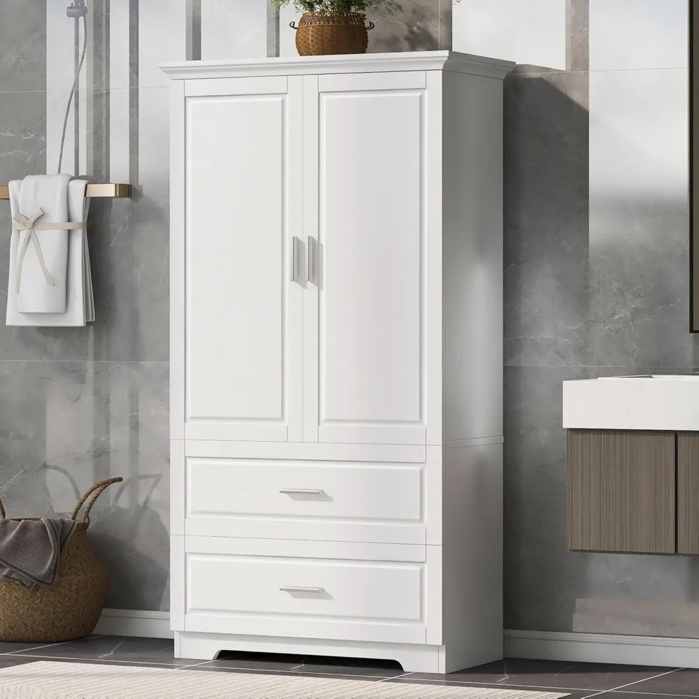 

Tall Bathroom & Kitchen Pantry Storage Cabinet, Tall Cabinet Organizers with Doors and Drawers,Tall Cabinet for Bathroom, Living